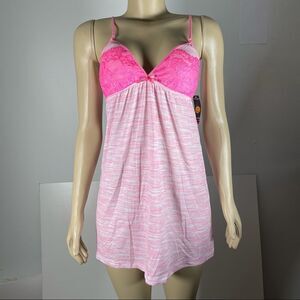 NWT Pink Print Lacey Chemise Stretch Sleep Dress
